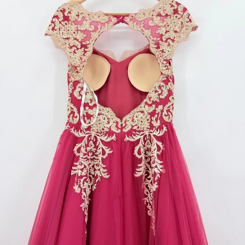 Fifteen Roses Ball Gown Womens 10 Red Gold Lace Embroidery Quinceanera Excellent